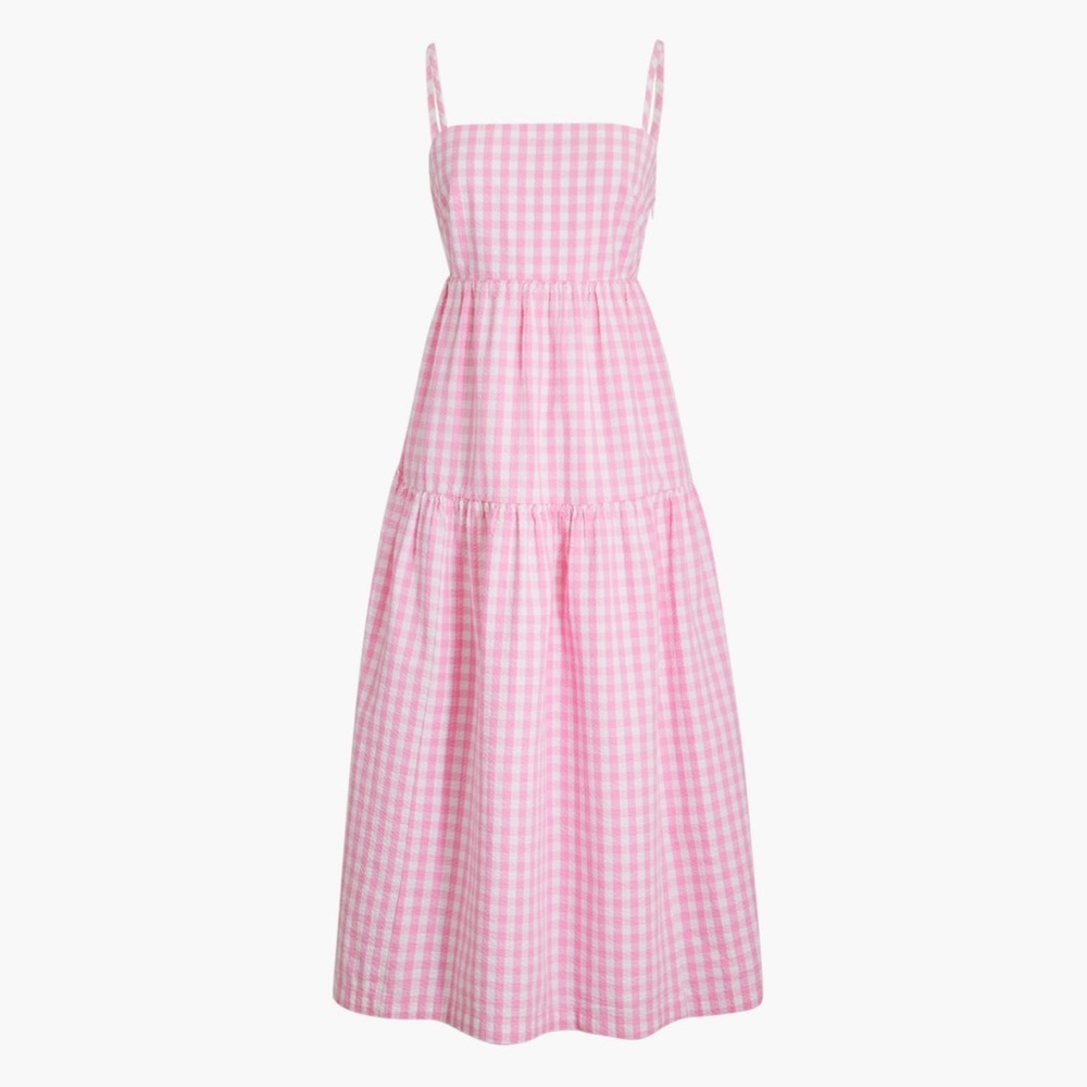 J. Crew Pink Gingham Midi Dress